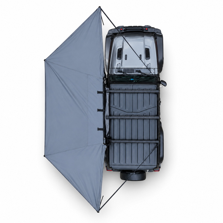 Naturnest 180 Awning deployed, overhead view on white background