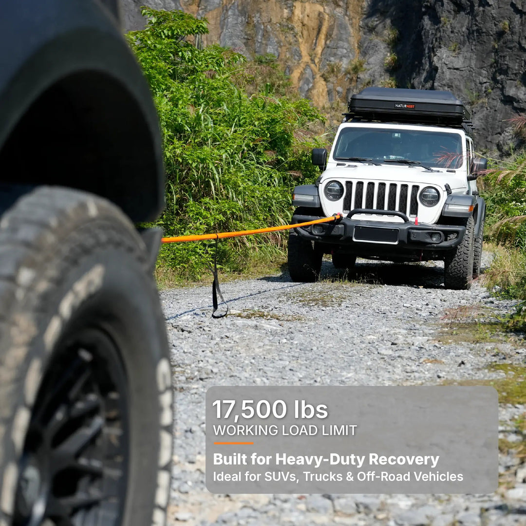 Naturnest Recovery Rope recovering a Jeep - 17,500 lb working load limit