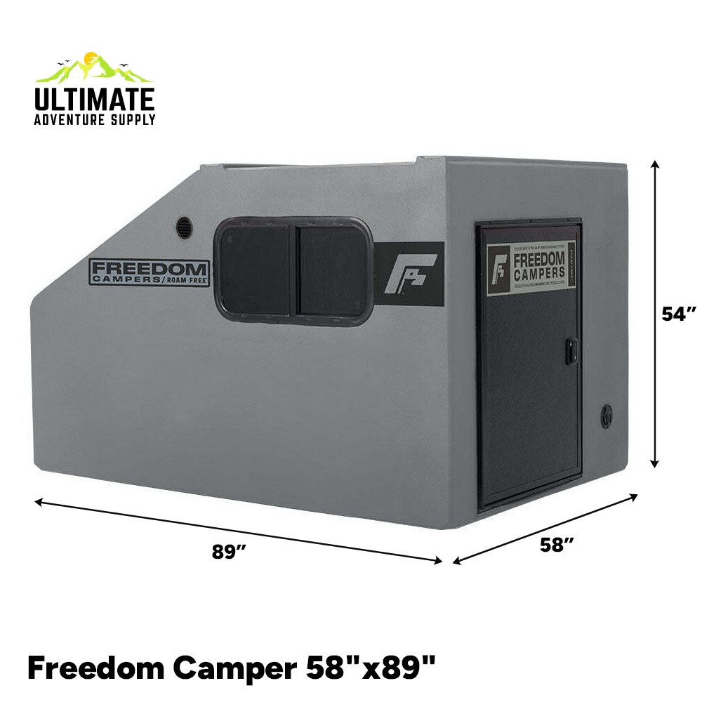 Freedom Camper 58x89 Ultimate Package Gray - dimensions diagram, 89 inches long by 58 inches wide by 54 inches high