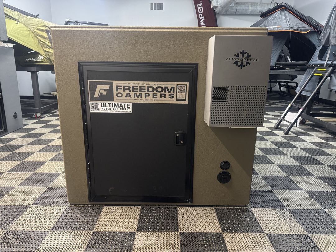 Pre-Owned Freedom Camper 58x79 Tan - rear door and Zero Breeze AC unit