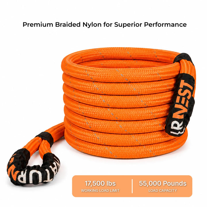 Naturnest Recovery Rope coiled - 55,000 lb breaking strength, 17,500 lb working load limit