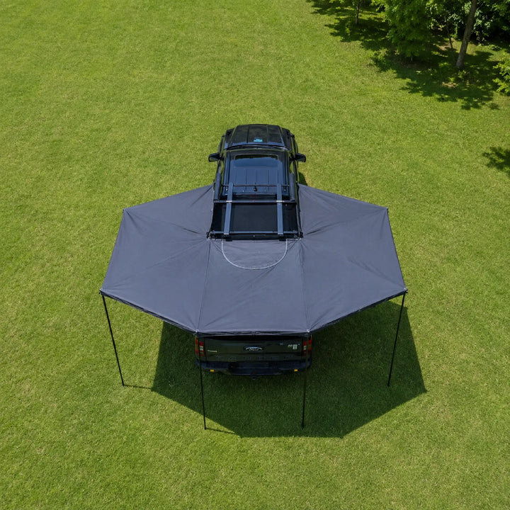 Naturnest 360 Awning overhead view showing 148.5 sq ft covered area