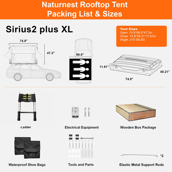Naturnest Sirius 2 XL ABS Hard Shell Rooftop Tent