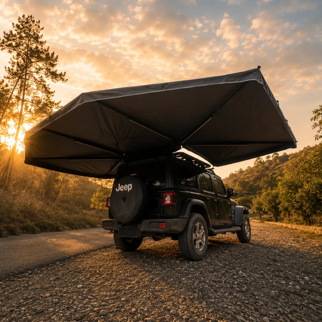 Naturnest 360 Awning rear three-quarter view deployed