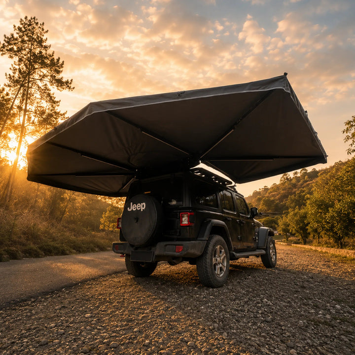 Naturnest 360 Awning rear three-quarter view deployed