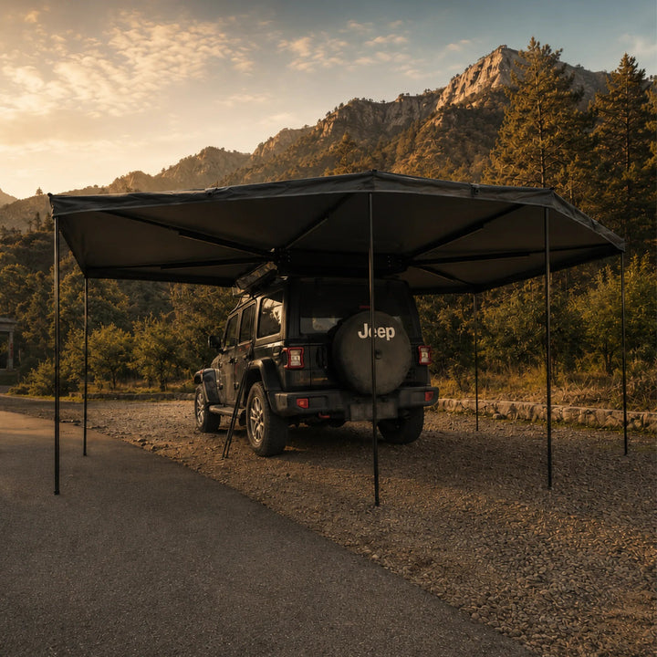 Naturnest 360 Awning fully deployed with all 8 support poles