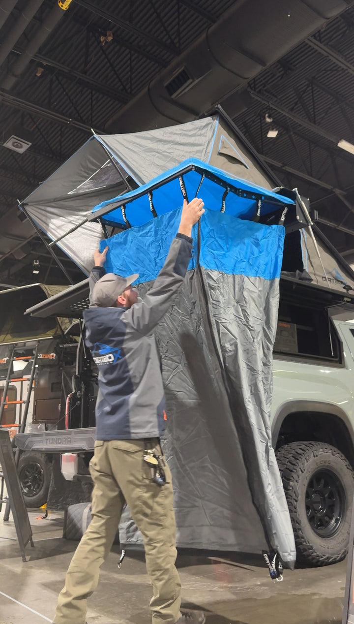 Ultimate Camp Shower Set: Hard Case Shower/Bathroom Awning + 90 Degree Swing Out - Ultimate Adventure Supply