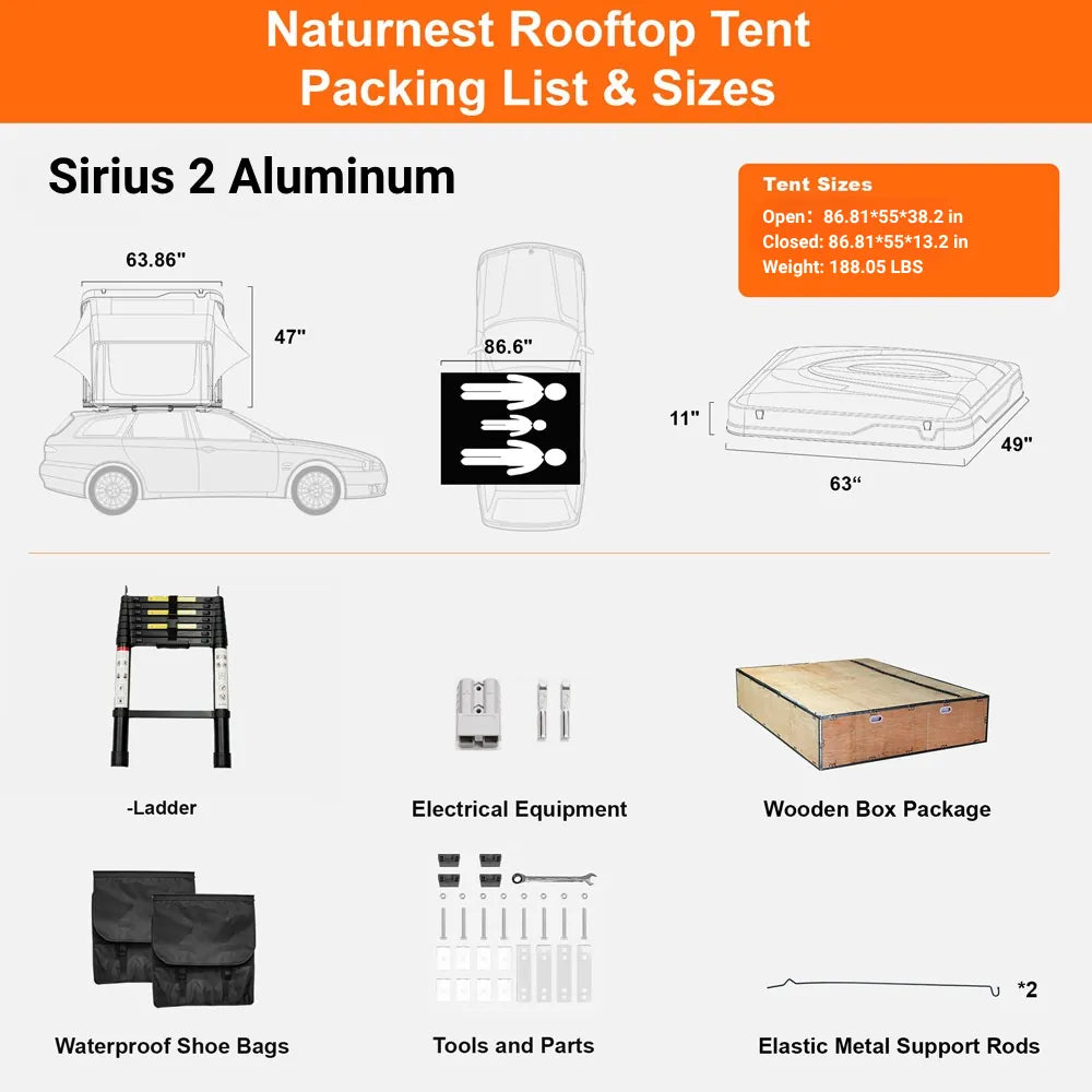 Naturnest Sirius 2 Aluminum Hard Shell Rooftop Tent