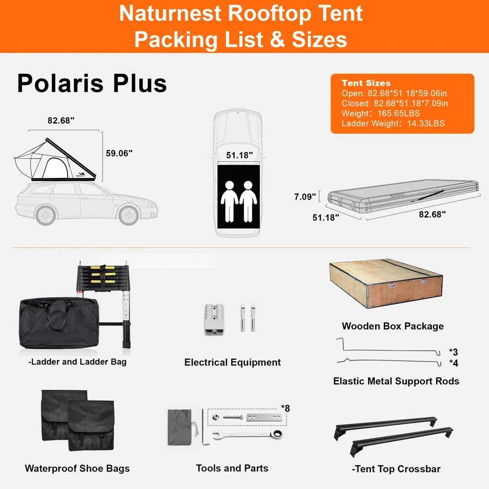 Naturnest Polaris Plus Aluminum Hard Shell Rooftop Tent