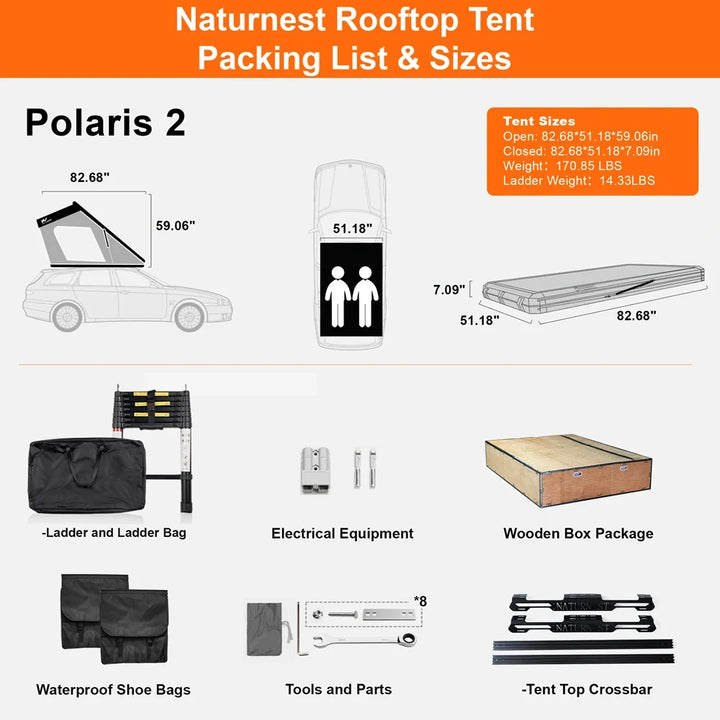 Naturnest Polaris 2 Aluminum Hard Shell Rooftop Tent
