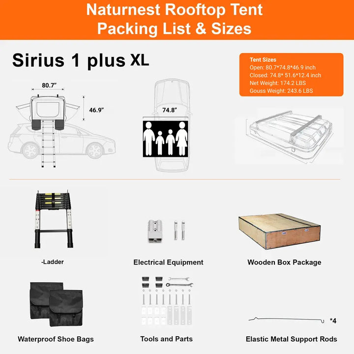 Naturnest Sirius 1 plus XL ABS Hard Shell Rooftop Tent